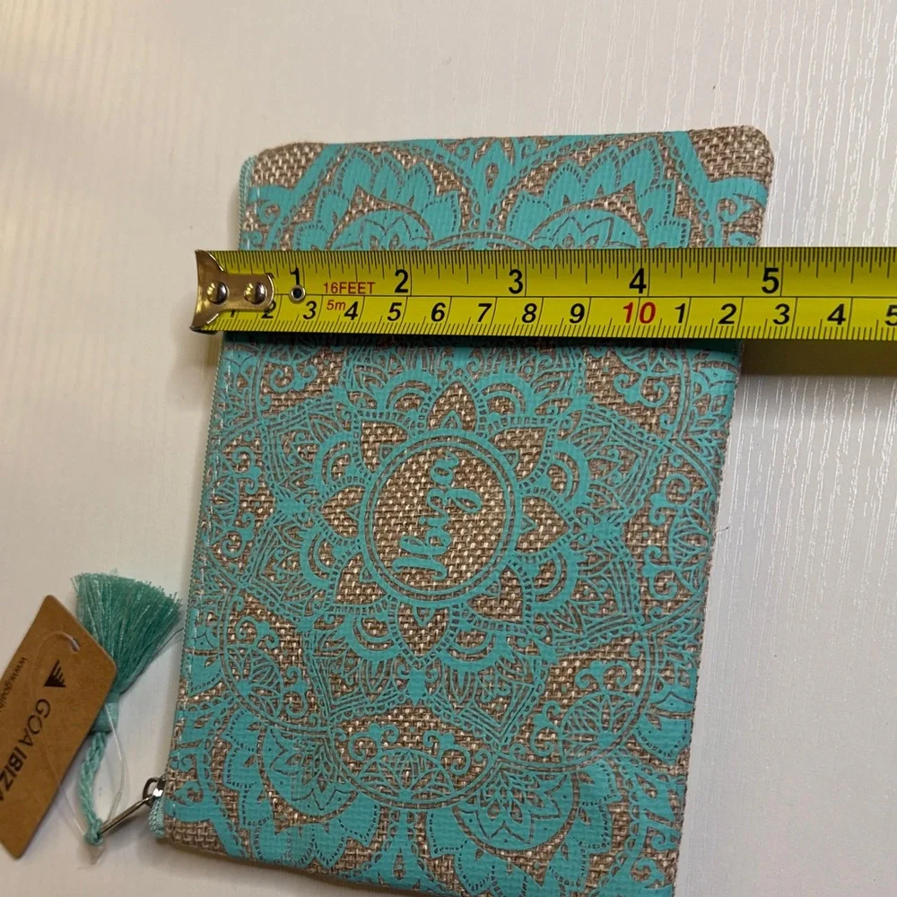 Goa Ibiza Turquoise and Tan Canvas pouch With Mandala Pattern